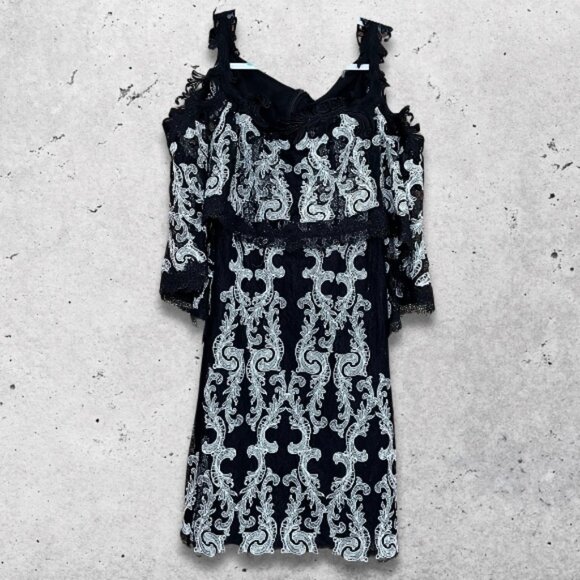 Kobi Halperin Reanna Dress NWT Allover Ruffled Lace Off Shoulder Black/White W S - Picture 1 of 9